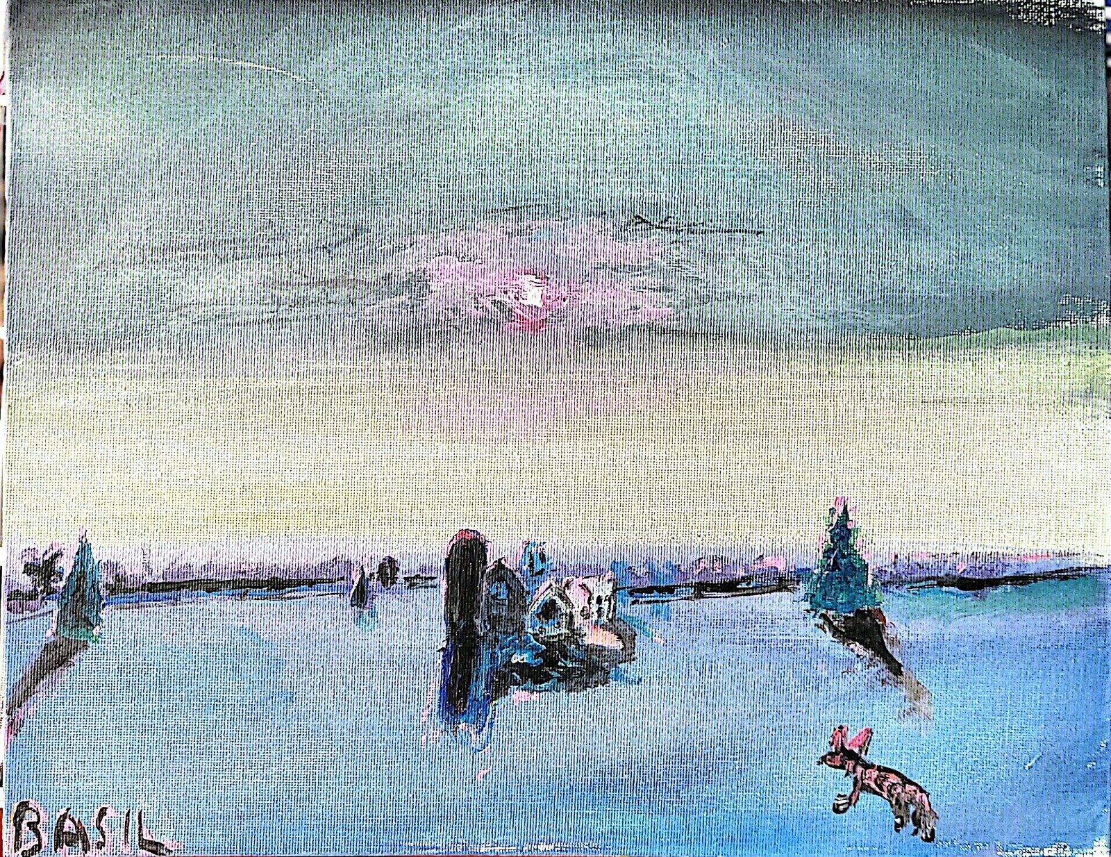 Sunrise Fox Farm Abstract Expressionist Original Painting Canvas