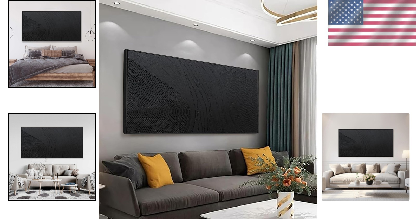 Contemporary Black Abstract Canvas Art – 29″x58″ Wall Hanging for Home Elegance