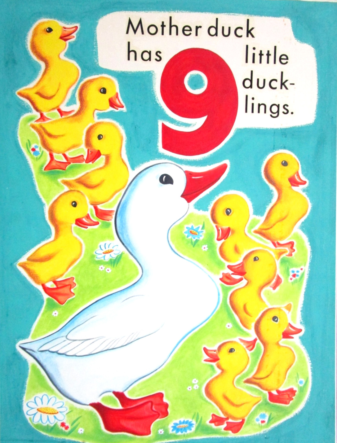 1950 DUCKS CHILDRENS BOOK PAINTING COUNT ANIMALS ORIGINAL drawing art cel duck