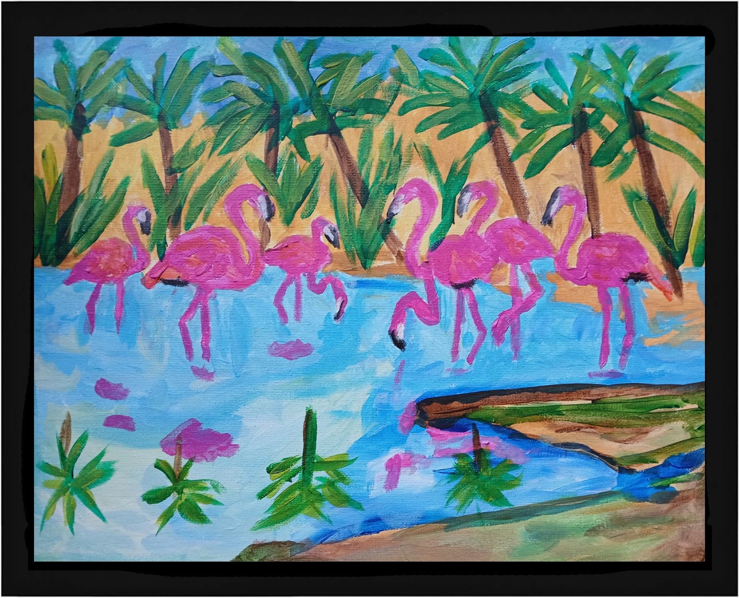 Expressionism/Abstract Pink Flamingo 11×14 Signed Colorful Hand Made Painting