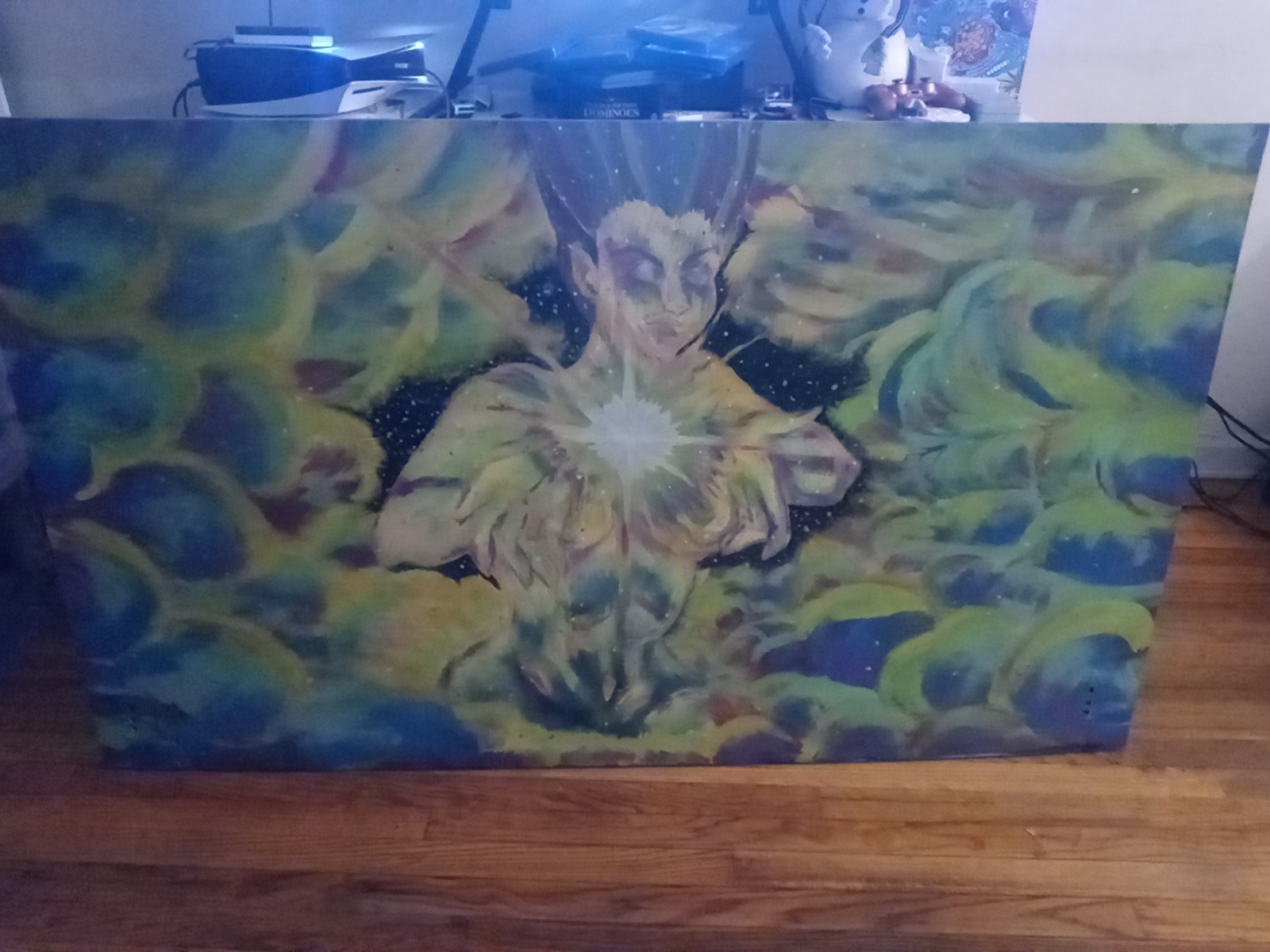 Cosmic And Demon Dual Sided Painting On Wooden Queen Size Bed Frame Original Art