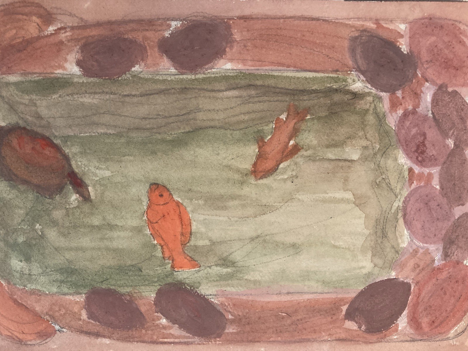 Painting 1930 Original Art Nouveau Gouache Old Paper Fish Decor