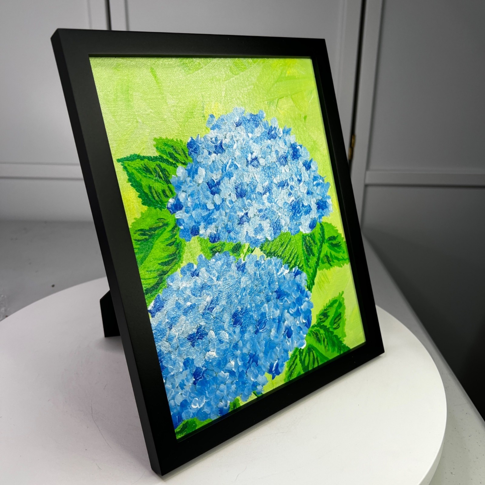 Hydrangea Blues 8×10 Framed Original Acrylic Floral Theme Wall Art Home Decor