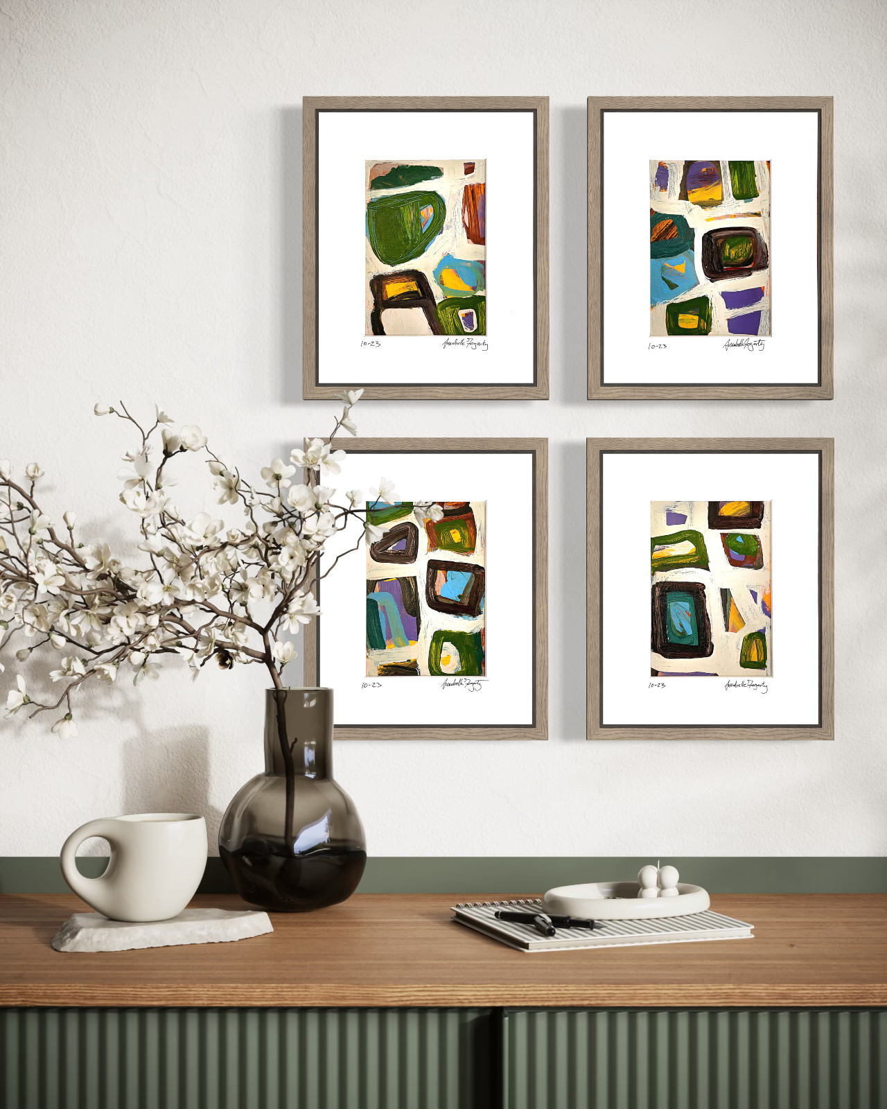 Set Of 4 Original Still Life Collage 8×10 Matted Contemporary Kitchen Wall Art