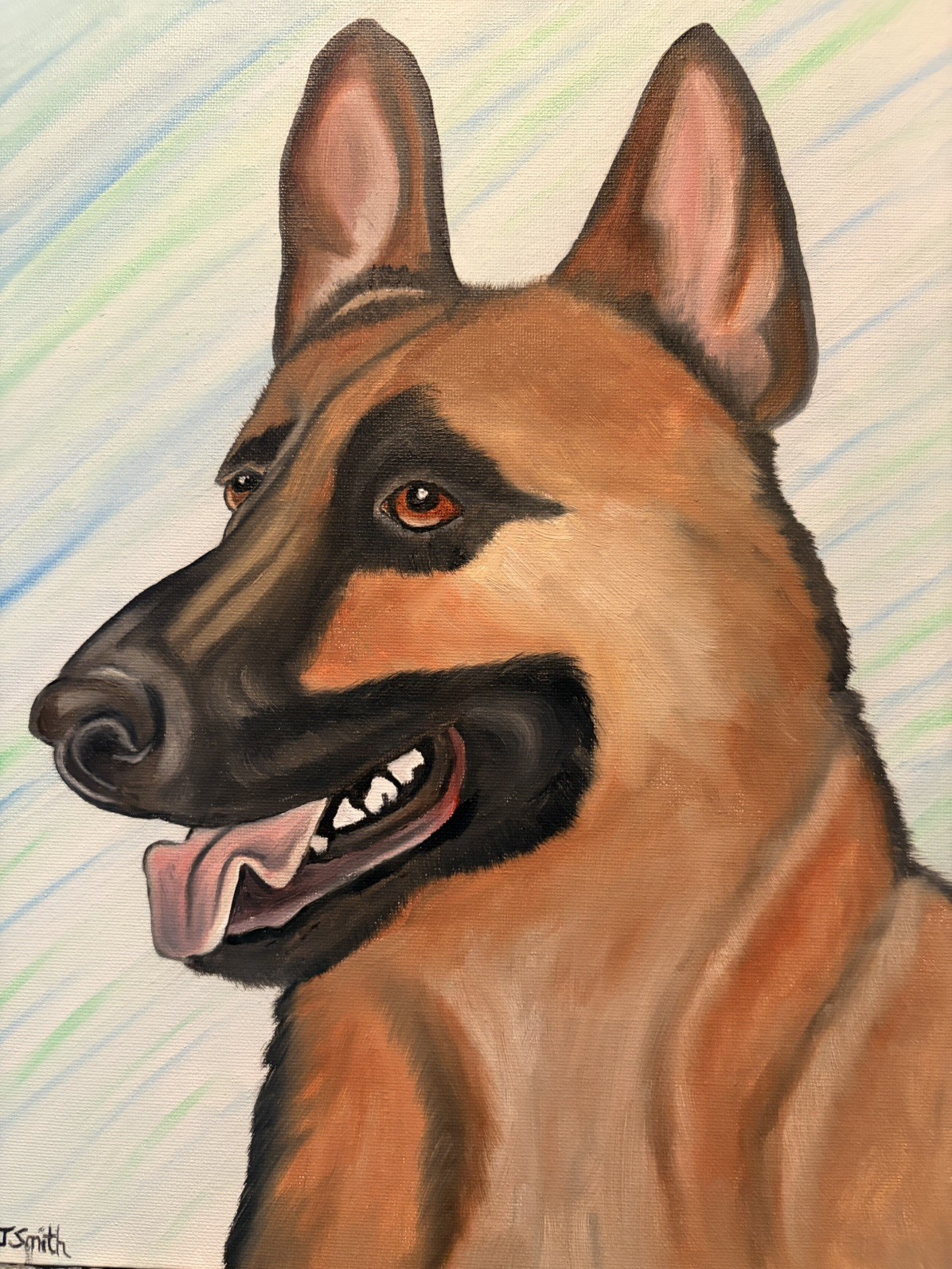 Original oil painting 11 x 14 inches handsome German Shepherd dog signed canvas