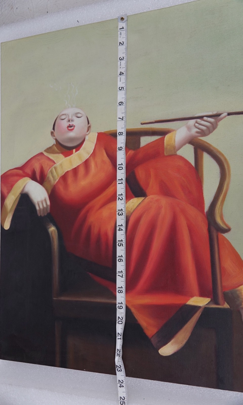 SMOKING FAT WOMAN ARTIST LIU BAO JUN OIL PAINTING REPRODUCTION ON CANVAS
