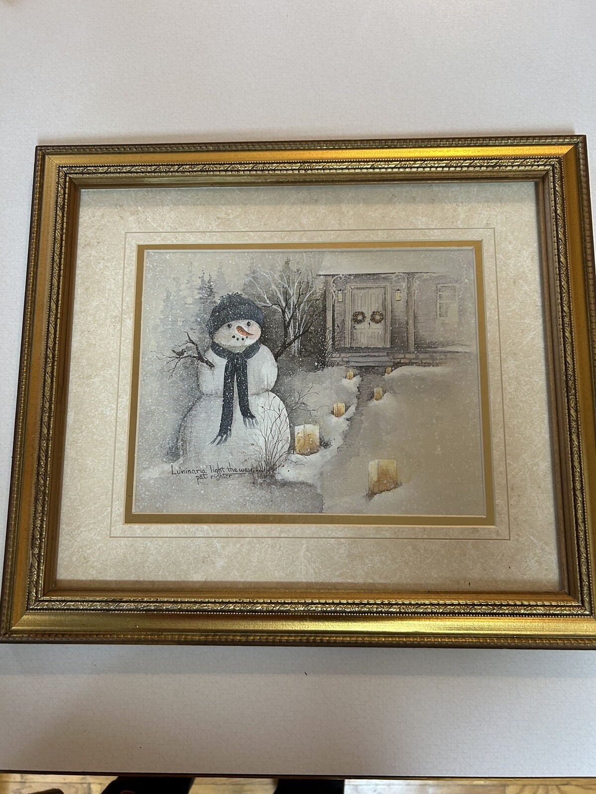 Farmhouse Chic Snowman “Light The Way…” By Pat Righter Framed In Gold Leaf