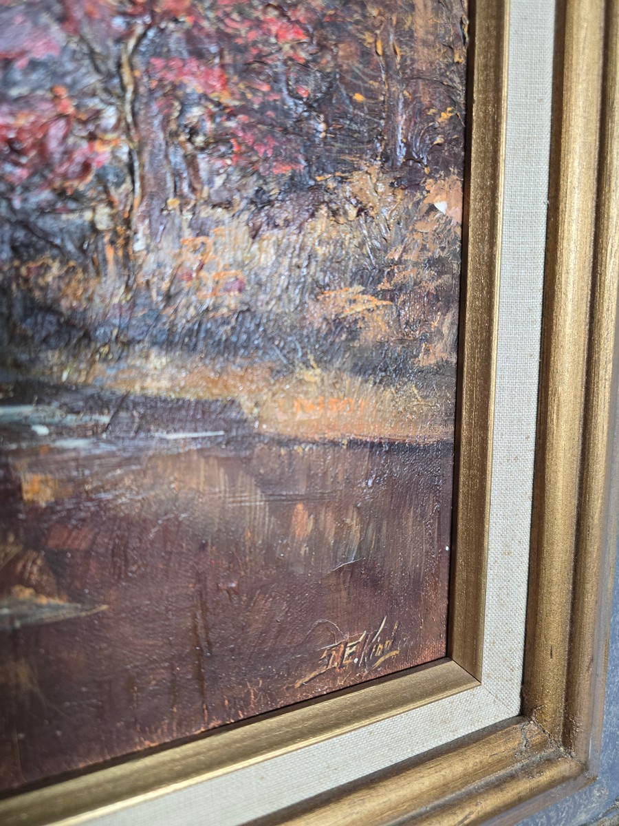 Sidney E. King Signed Original Oil Painting Landscape w/ Water Mill, 24”H x 28”W