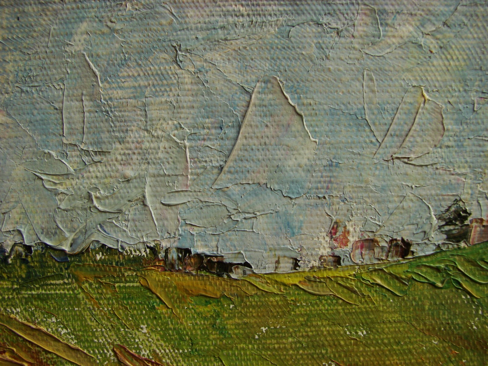 Ukrainian Soviet Oil Painting Impressionism landscape field lake summer