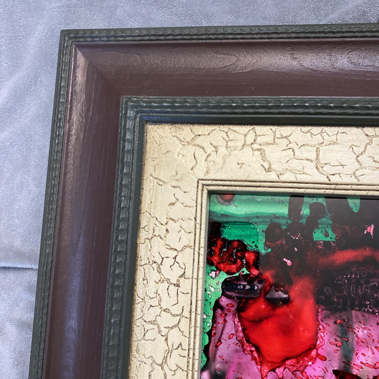 Abstract Glass Painting Expressionism Stained Framed 8 1/2”x13” 18”x22.5” Framed