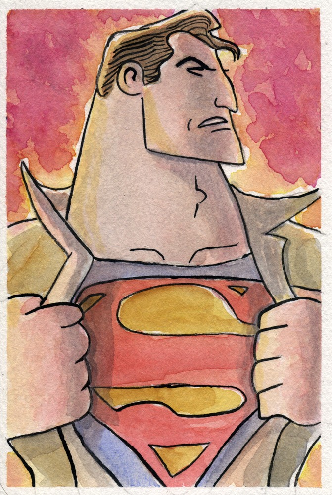 DC Comics Superman, Watercolor Original 4×6
