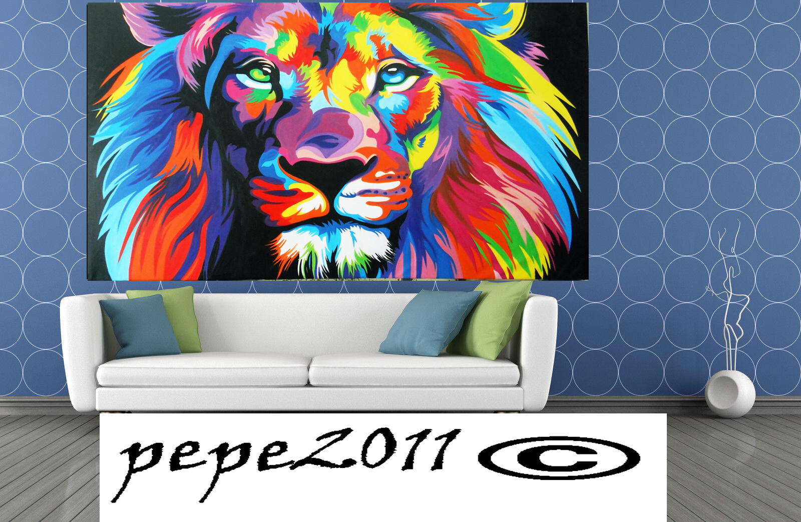 Art Print LION PAINTING CANVAS Street RAINBOW 70cm
