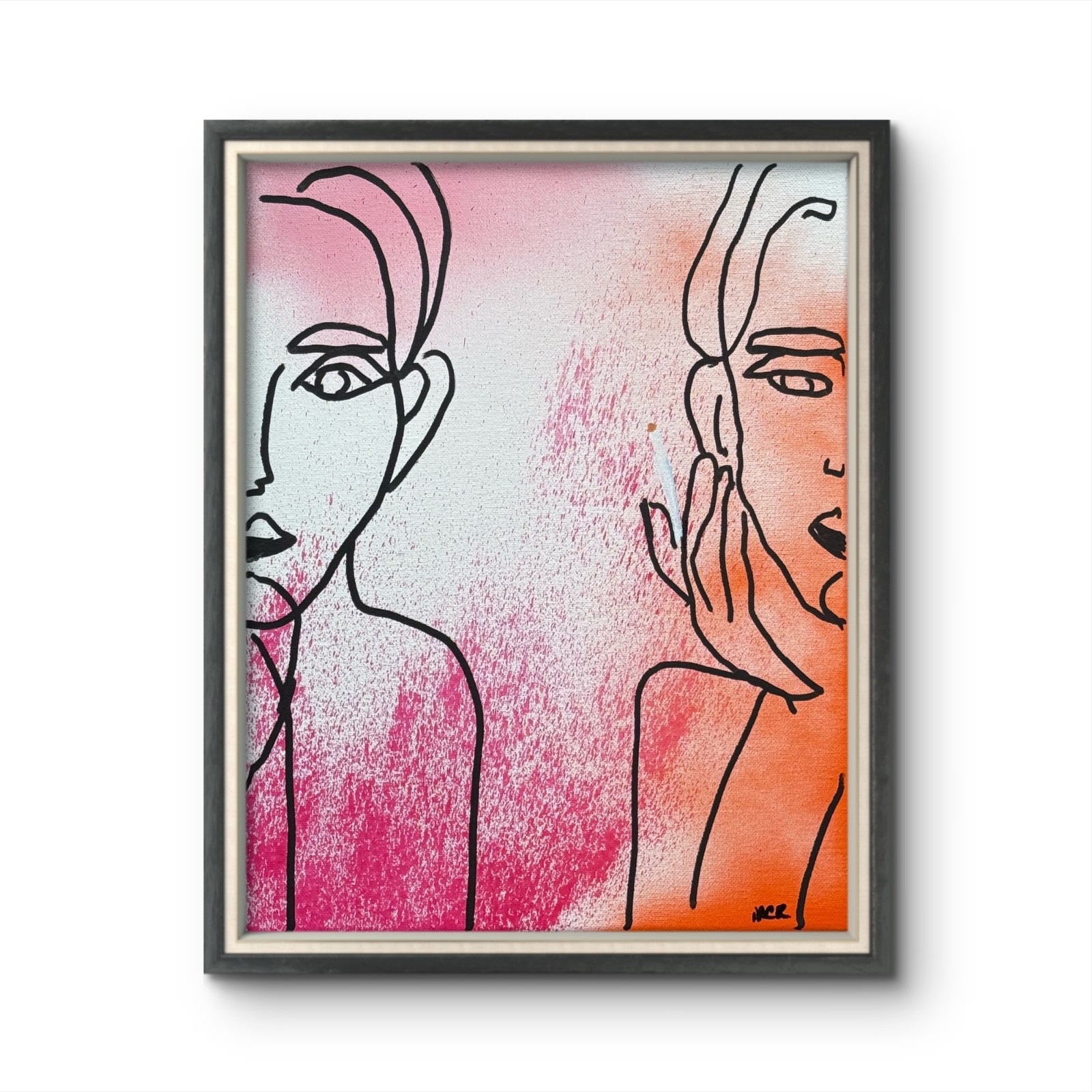 Original Signed Mixed Media Art Painting Abstract Line Drawing 11×14 OOAK