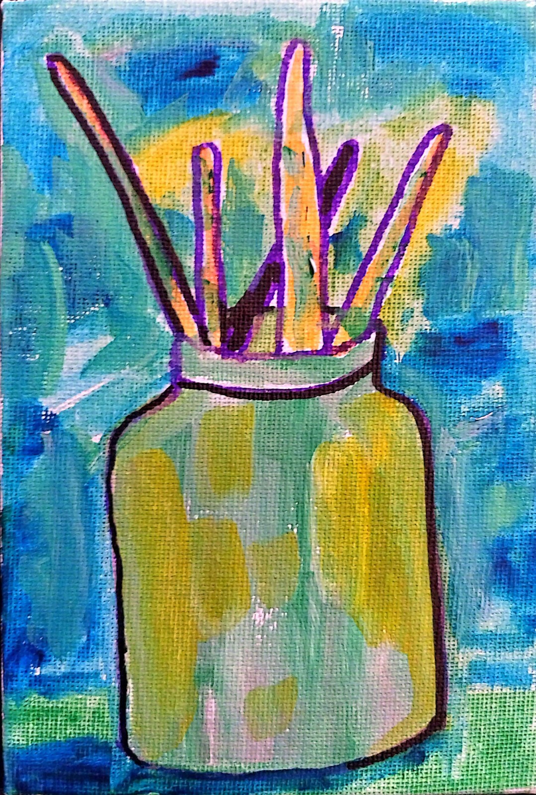 Paintbrushes Modern Original Signed Canvas Panel Home Decor Acrylic 4×6 Wall Art