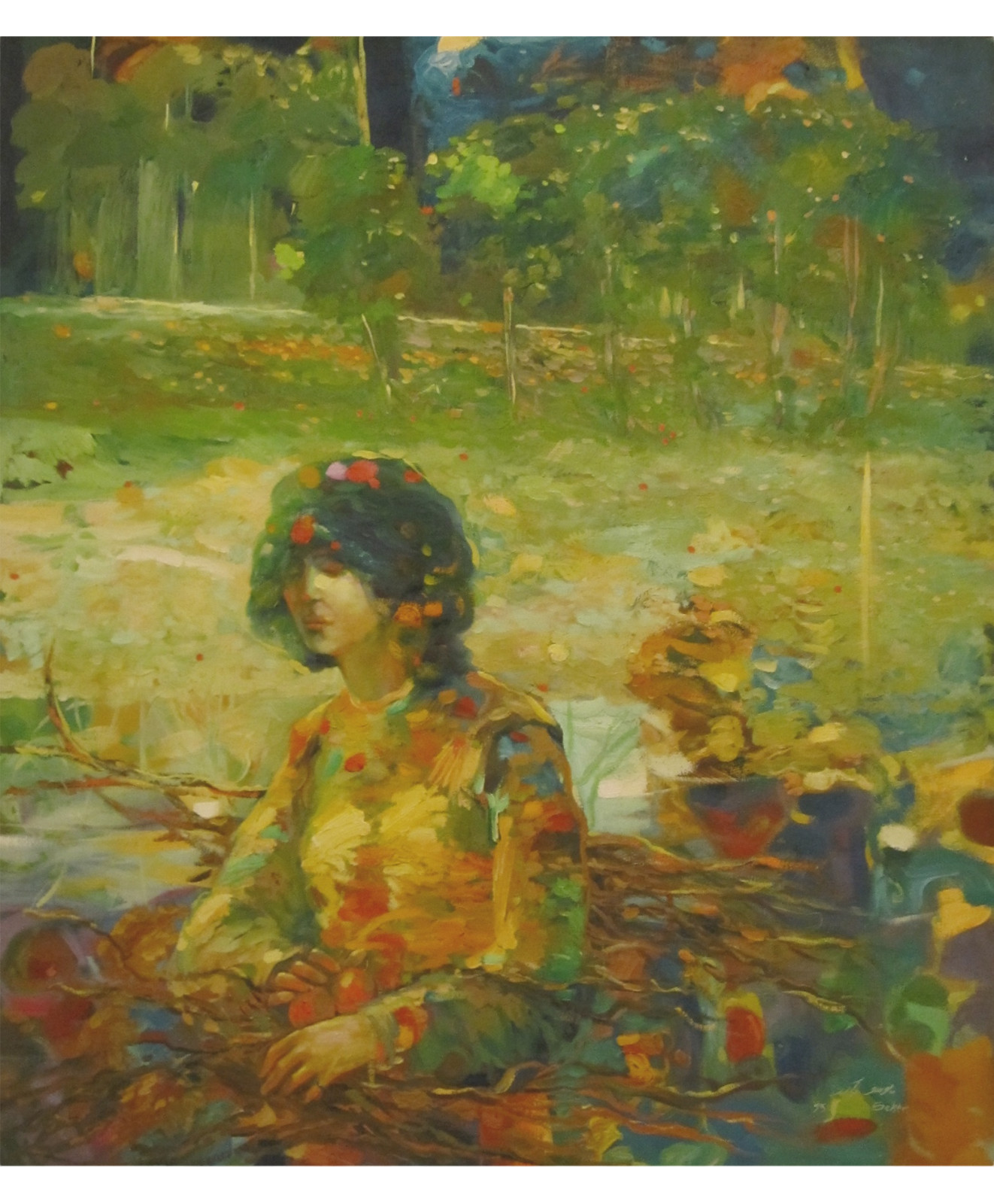 Youssef Baker يوسف بكر Original painting «Green Lady» 39″x35″ SYR Fine Arts