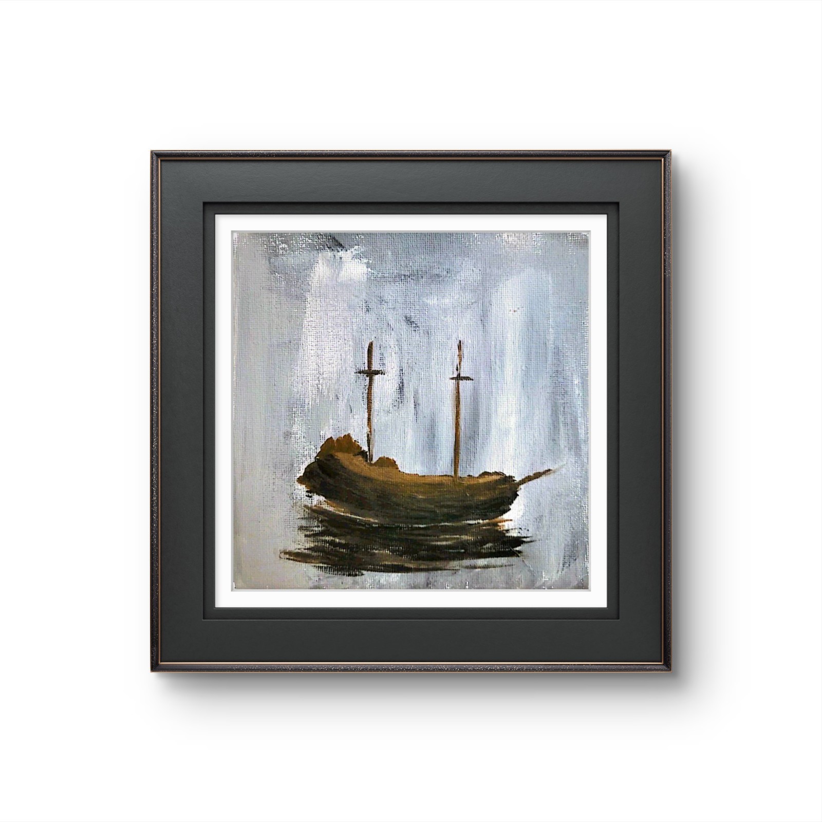 Moody Minimalist Seascape • Tonal Sailing Vessel Abstract Expressionist Original