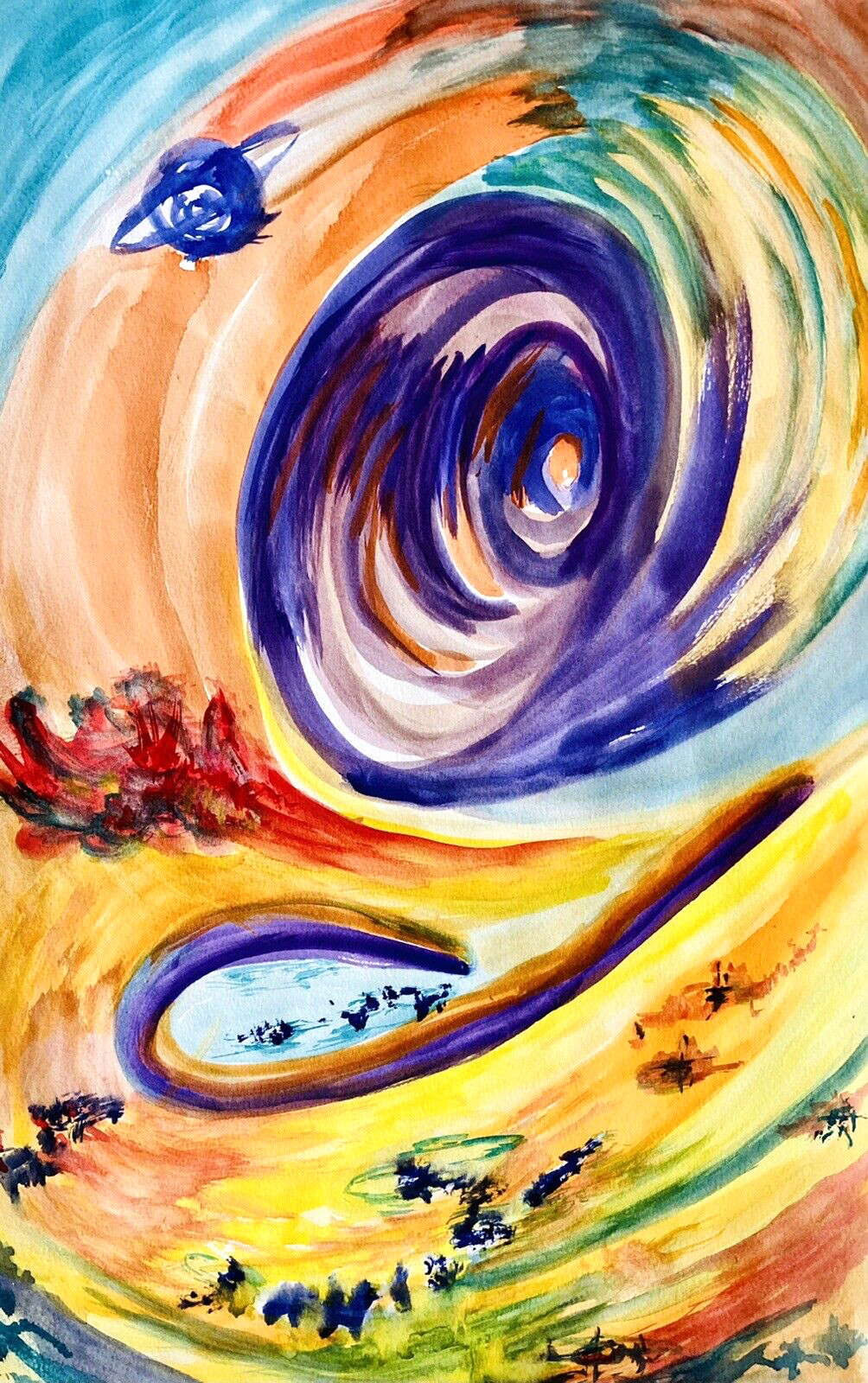2 Visionary Psychedelic Watercolors Diptych Cosmic Forest 80s 90s SF Art 18×24″