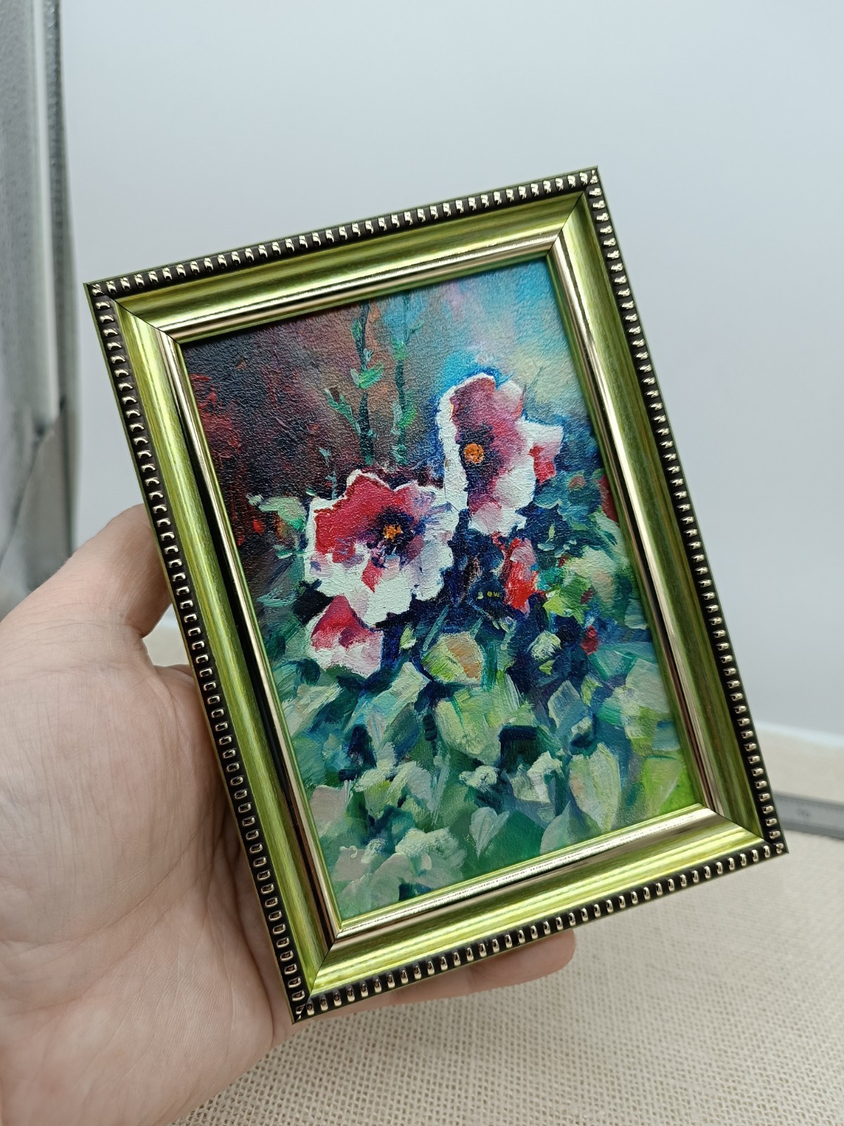 Meadow Flowers Original Oil Painting 4×6 Framed Signed Wildflower Landscape Art