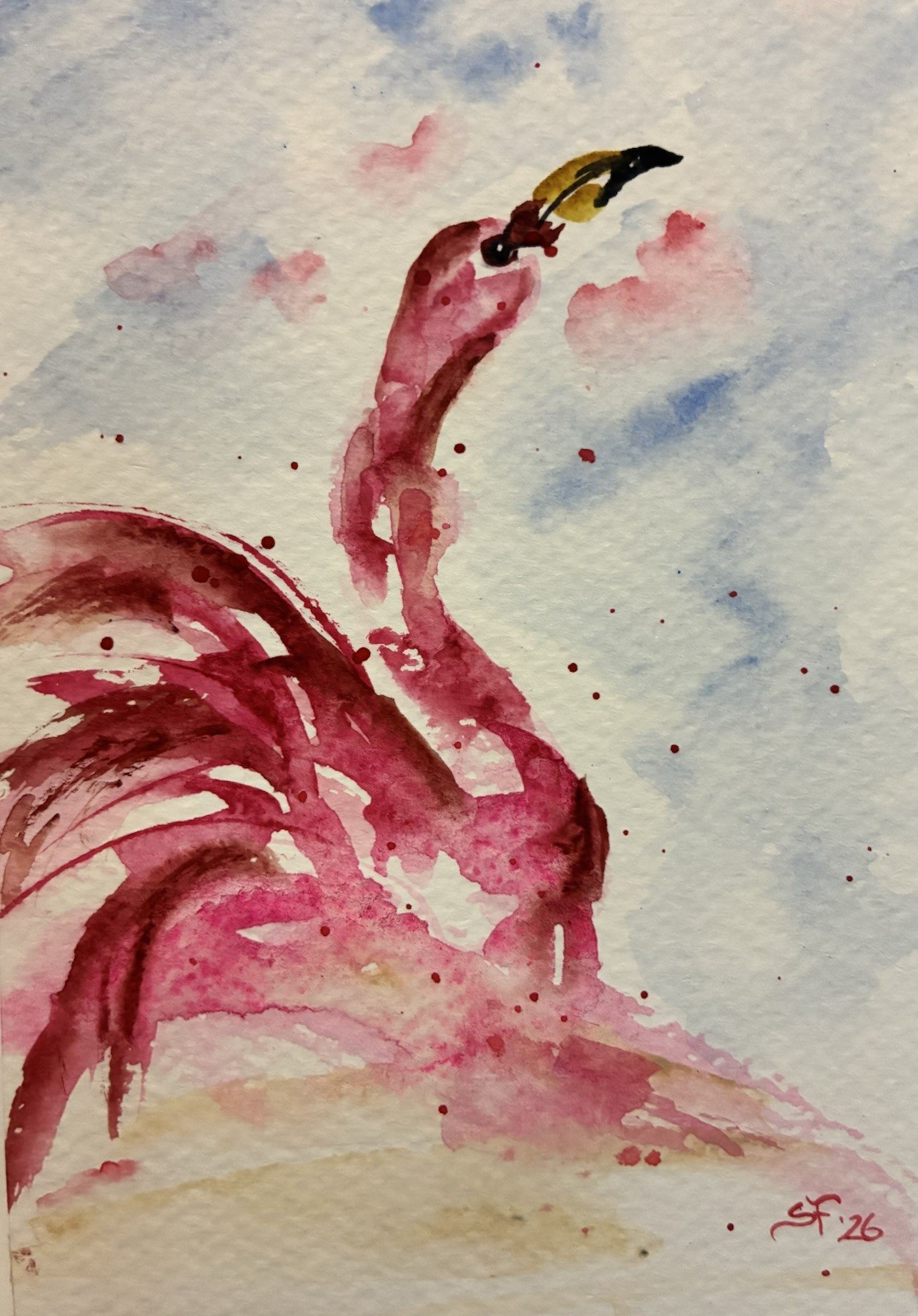 Original Watercolor Flamingo 4”x6” Signed Collectible Brand New-Not A Print!