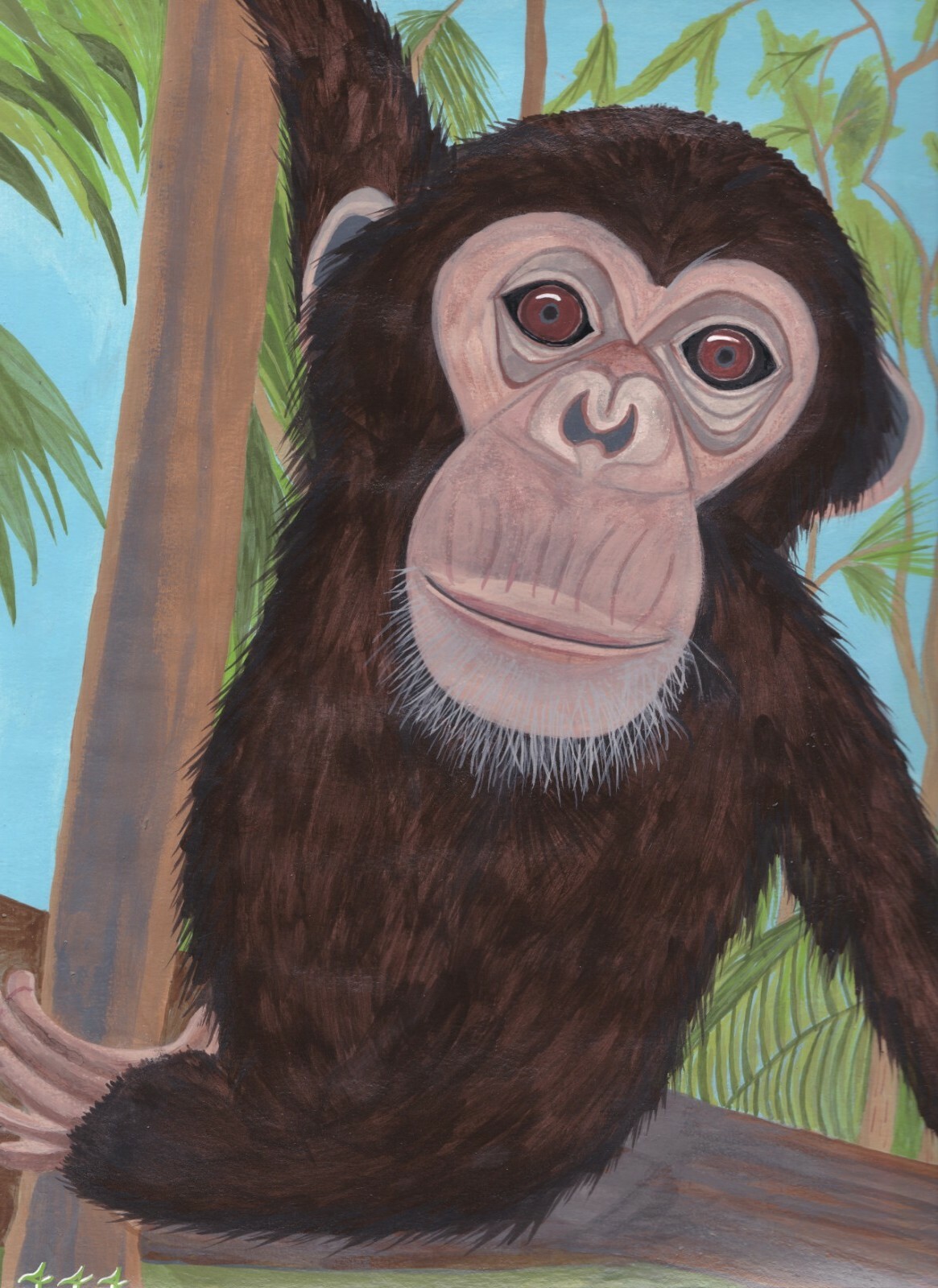 A Chimpanzee, an original acrylic painting by inmate artist, 444