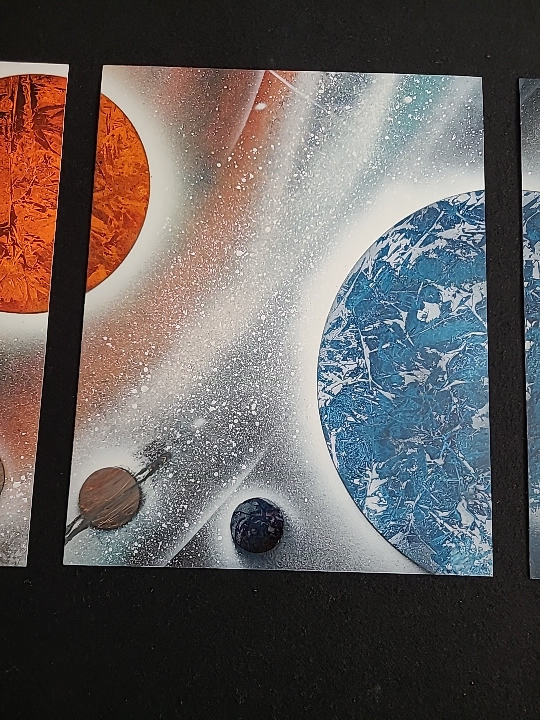 Solar System Outer Space Planets Spray Paint Art 11×14 Set Of 3 Pictures