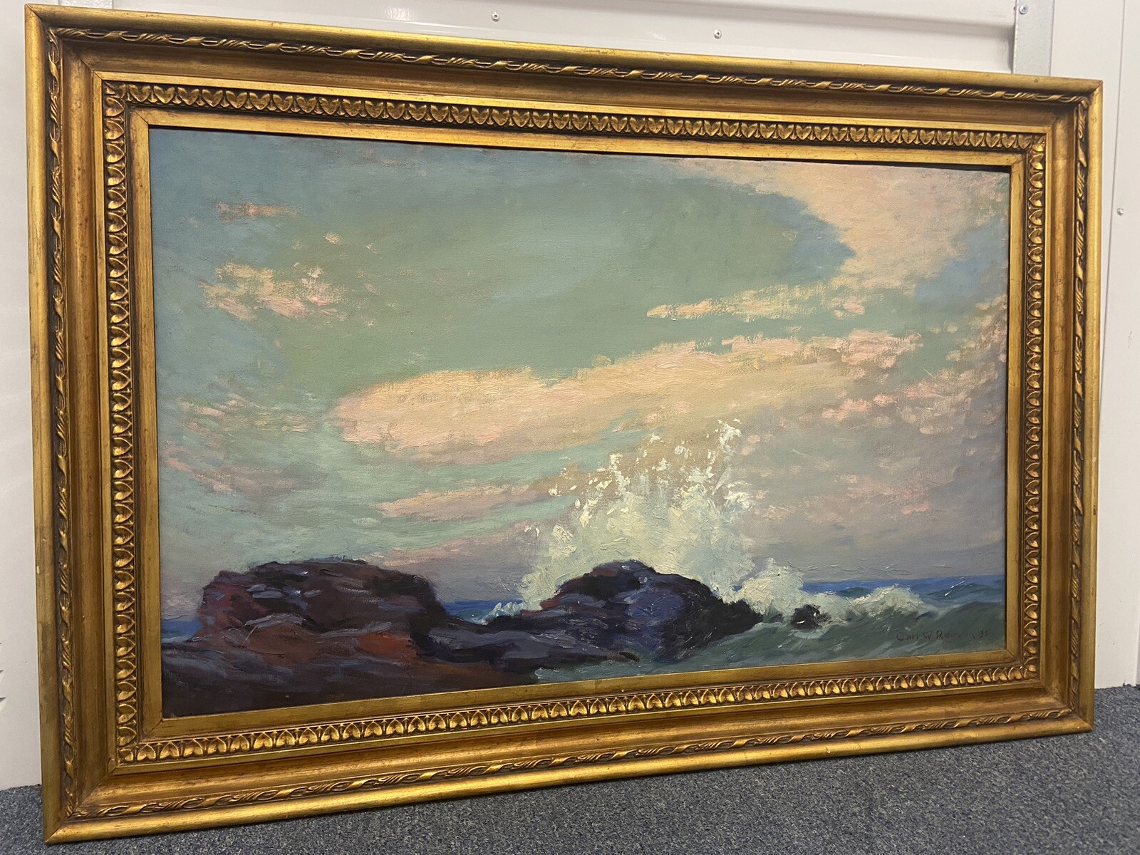Carl W. Rawson (1884-1970 ) Seascape Seashore Oil/Canvas Signed LR & Dated ‘35