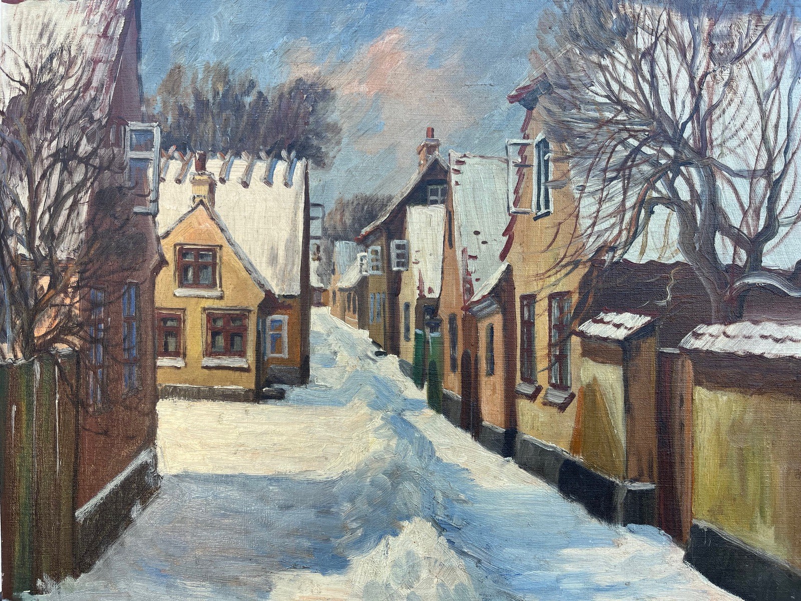 Unknown Impressionist Sunny Winter Day Oil Painting on Canvas, Original