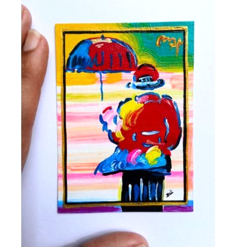 PETER MAX (umbrella men) signed & stamped Pop art Acrylic Hand Painting NEW