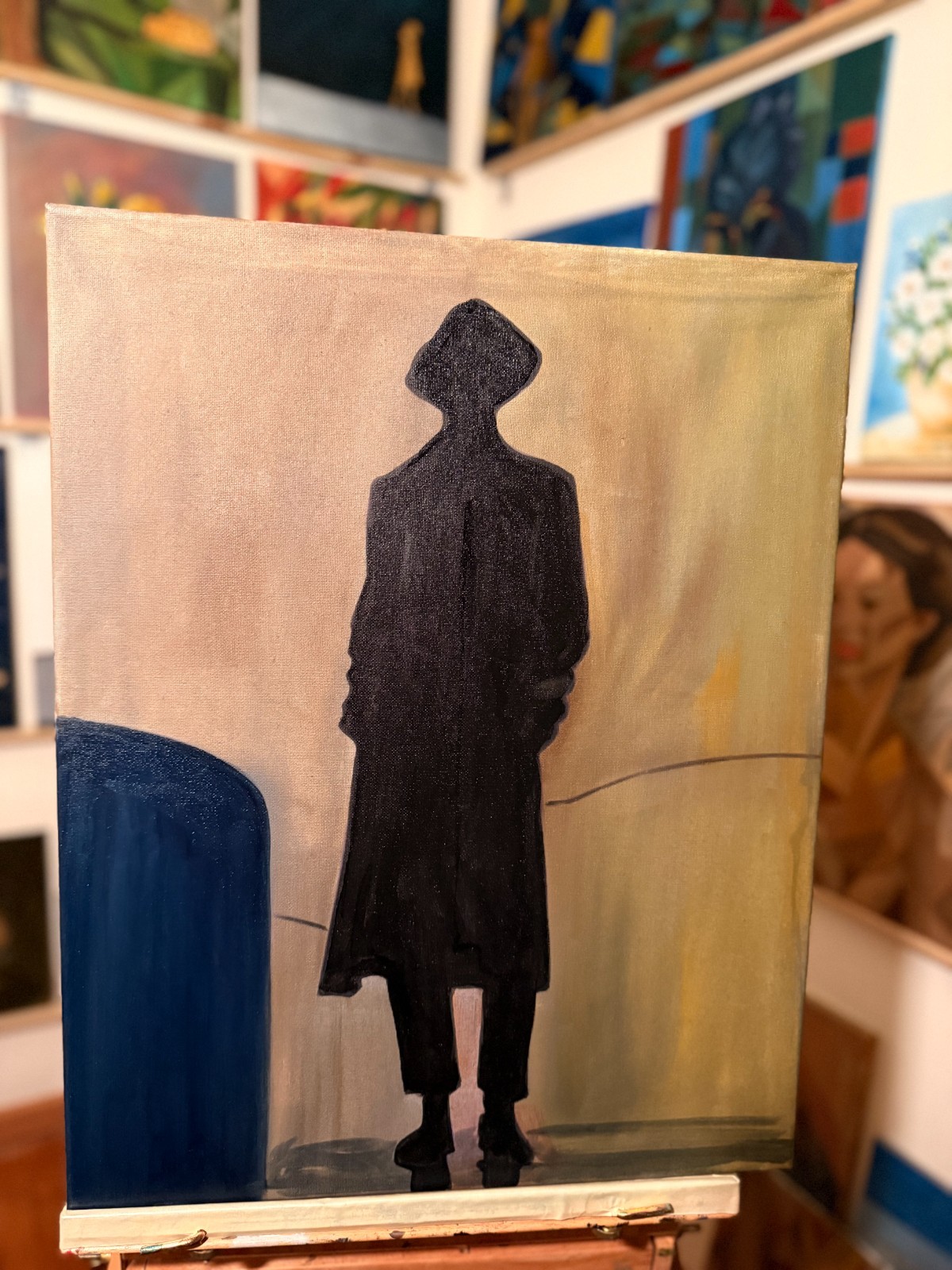 Original Figurative Silhouette Painting – 16×20 Oil on Canvas, Minimalist Abstra