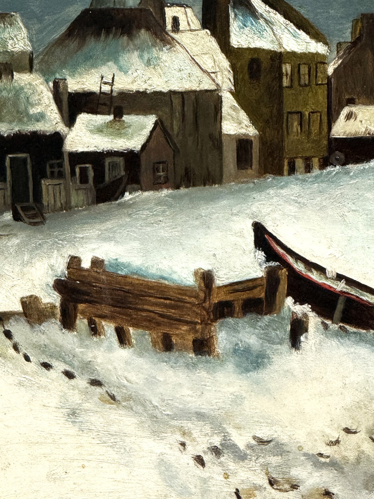 RARE VTG 20th C Dramatic Luminist Oil/Panel Hudson Valley Winter Scene, Framed!