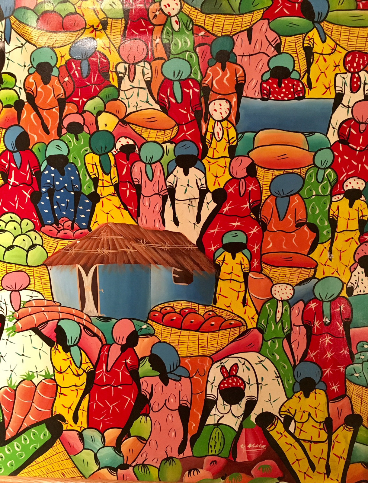 Felice Haitian Marketplace Painting Signed Framed Fabulously Colorful 21 x 25