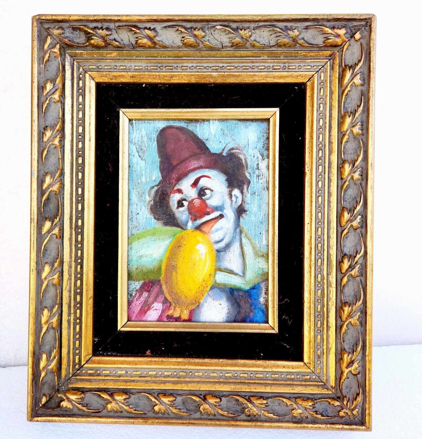 Clown with Balloons Oil Painting On Canvas Art Portrait Signed Framed Vintage