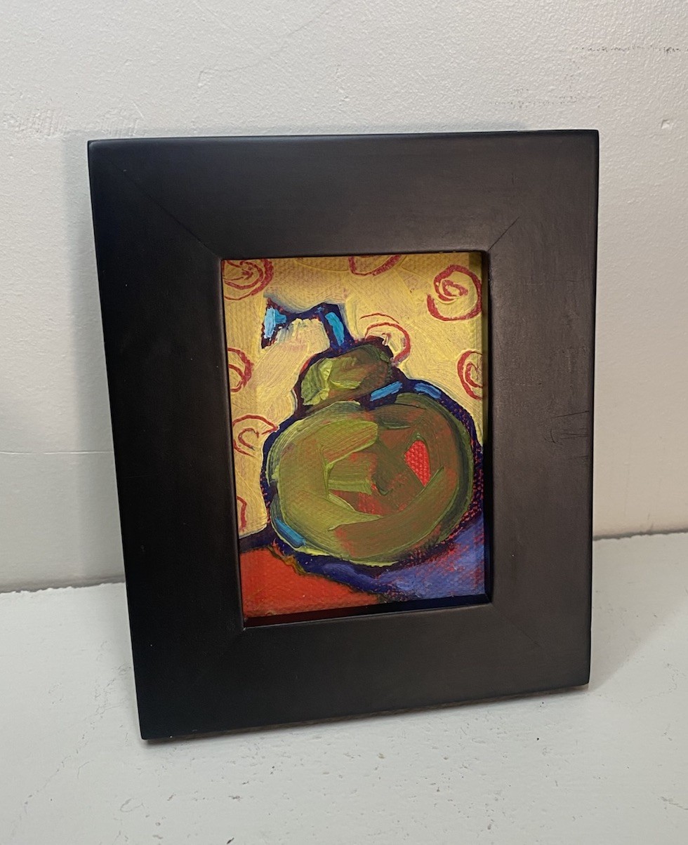 Handpainted Oil Painting Abstract Pear, Small Size, No Signature, 5”