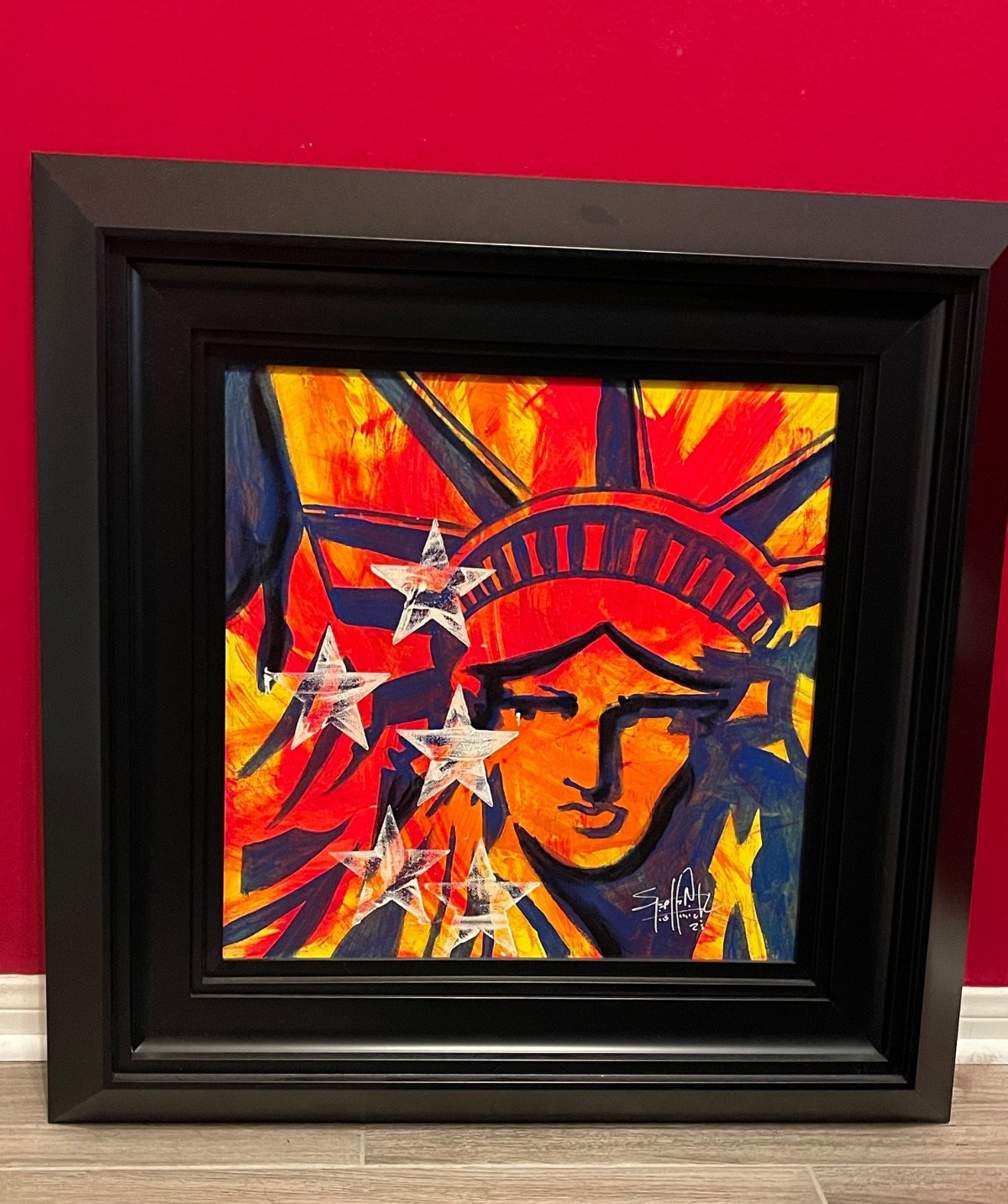 * REDUCED * Unique-«LADY LIBERTY WITH STARS» Acrylic by Stephen Fishwick