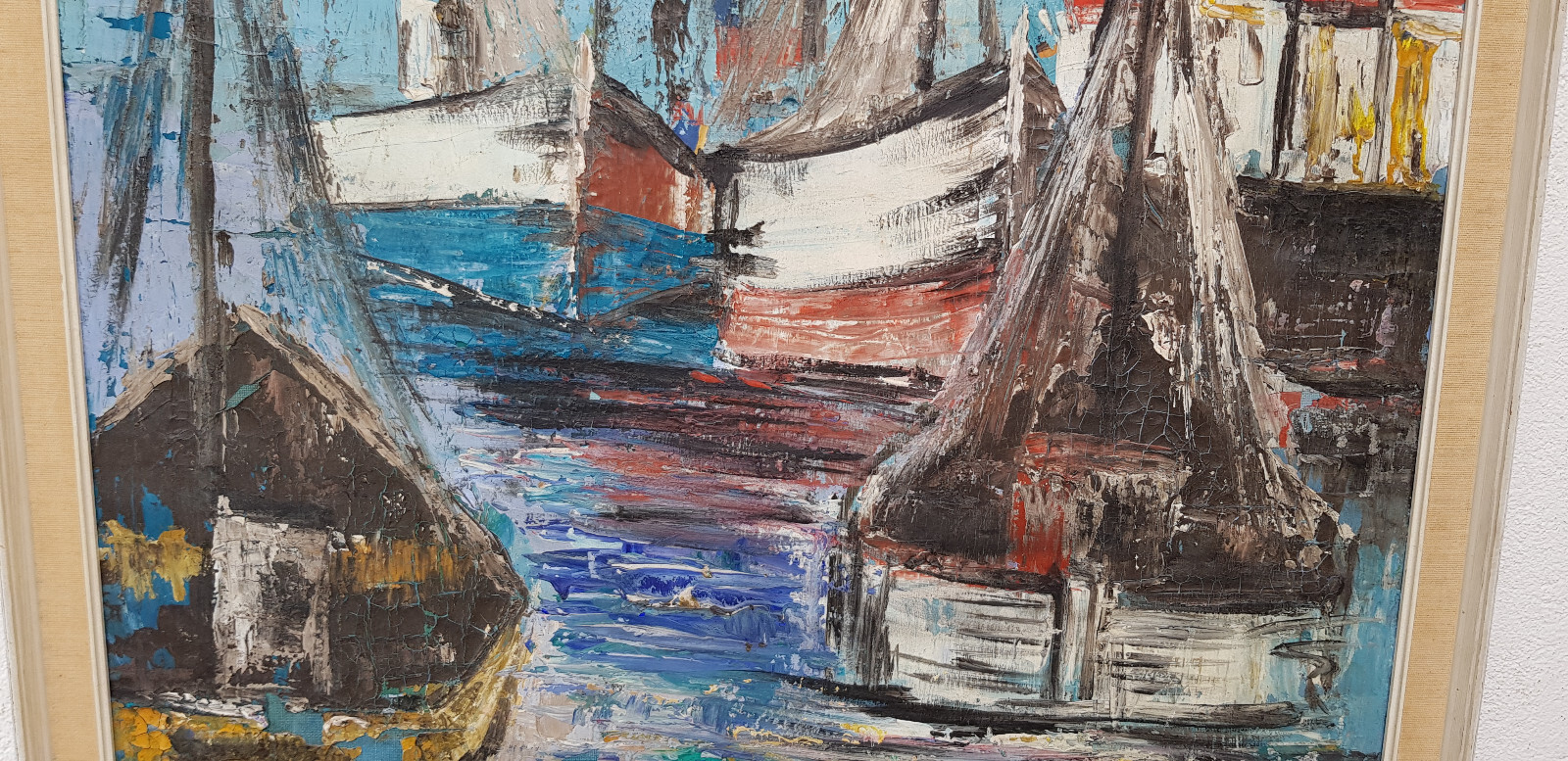Abstract oil painting artwork with frame painting oil painting ships seafaring