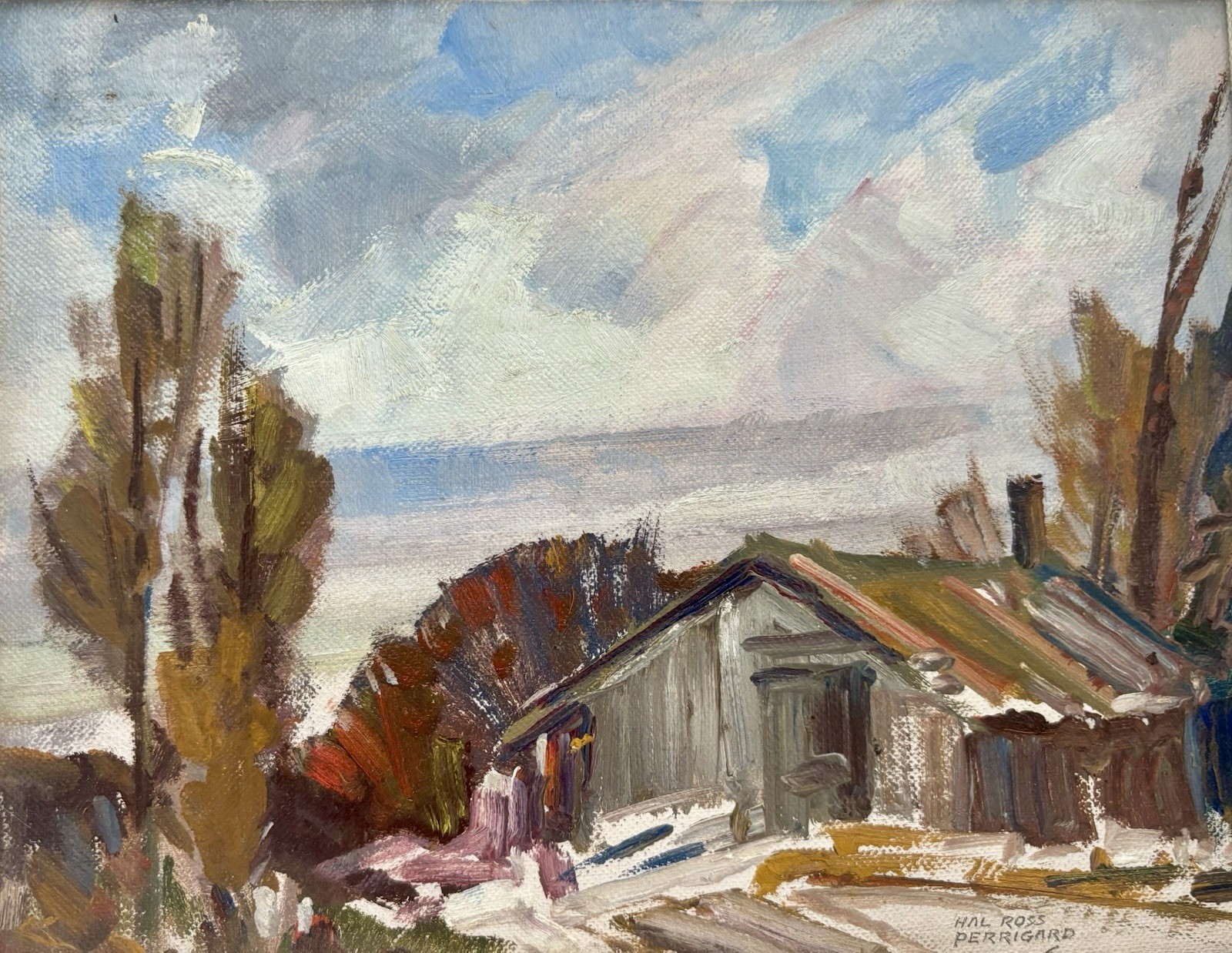 Tableau Hal Ross Perrigard.( 1891-1960 ). Huile sur panneau signée, 7×9 pouces