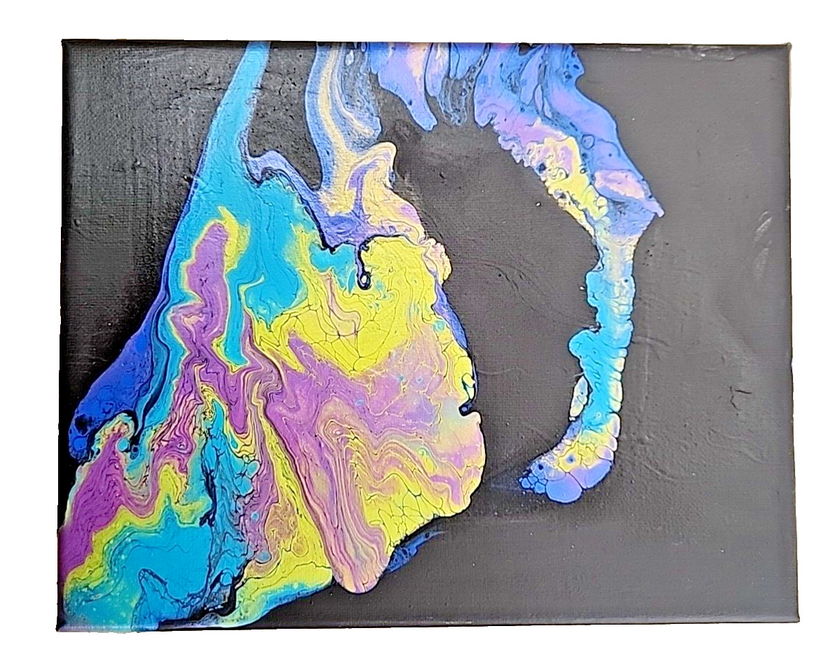 Acrylic Pour Painting Abstract Blue Purple Black 3 Paintings 10×8 Unframed OOAK