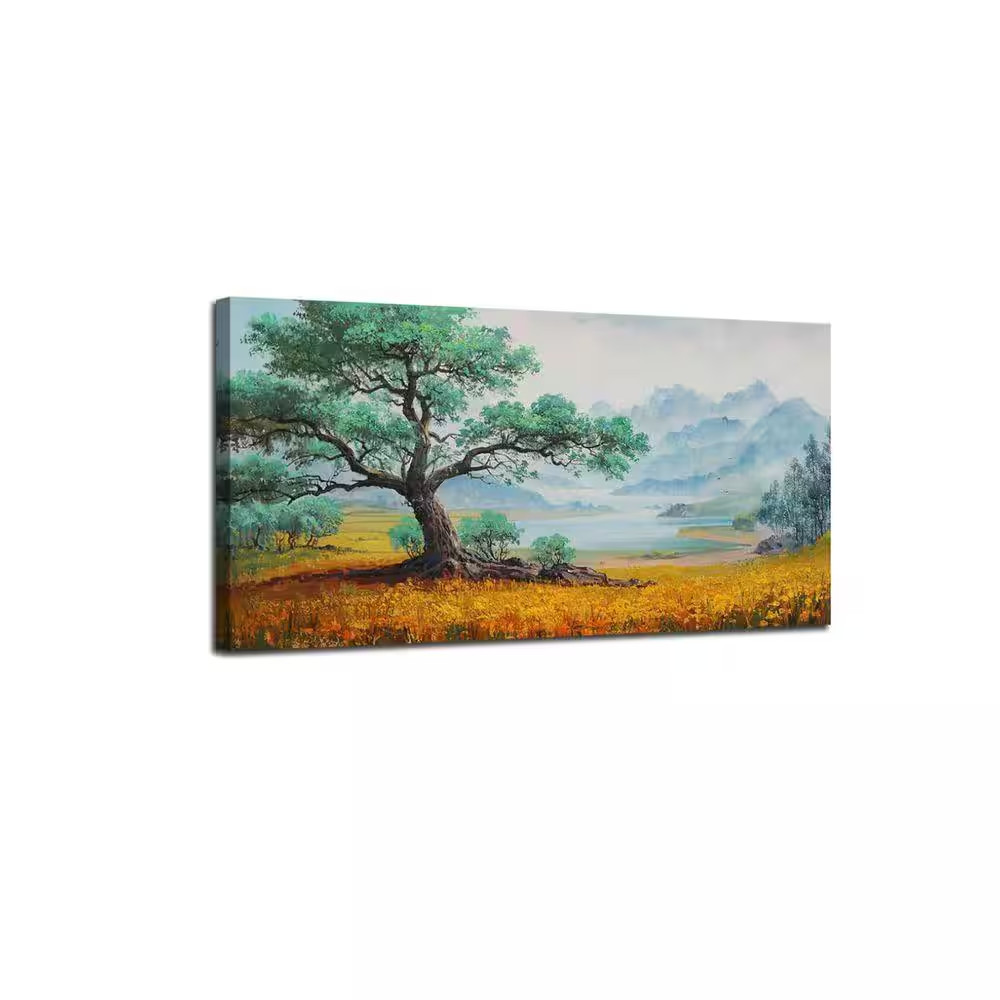 1-Piece Framed Landscape Wall Art Canvas Tree of Life Mountain Painting Textured