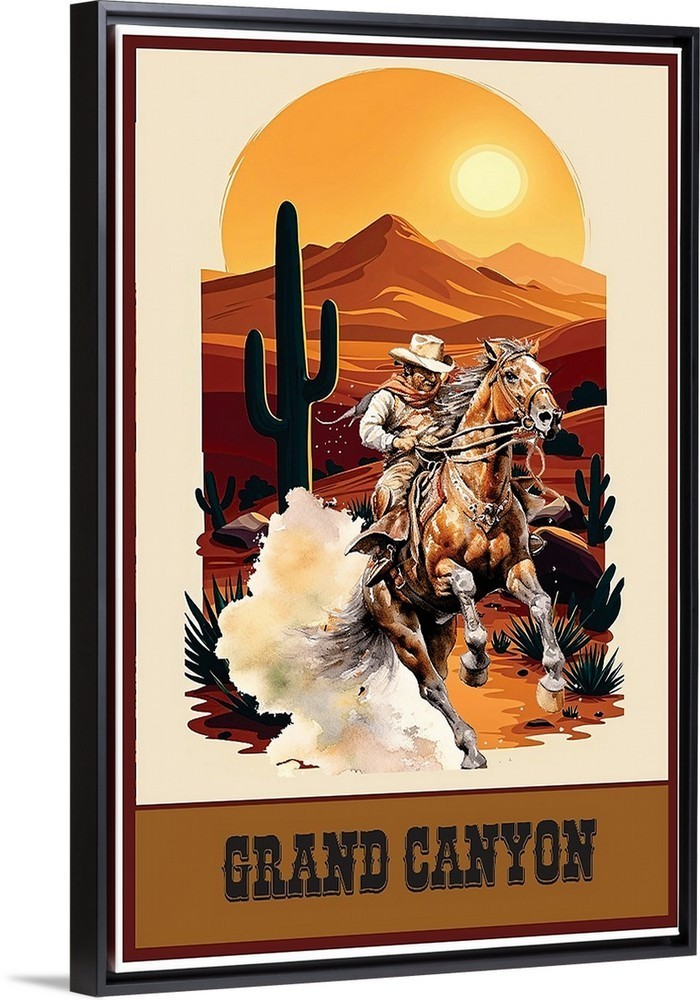 Grand Canyon of Arizona Travel Poster Framed Canvas cowboys and Colorado river