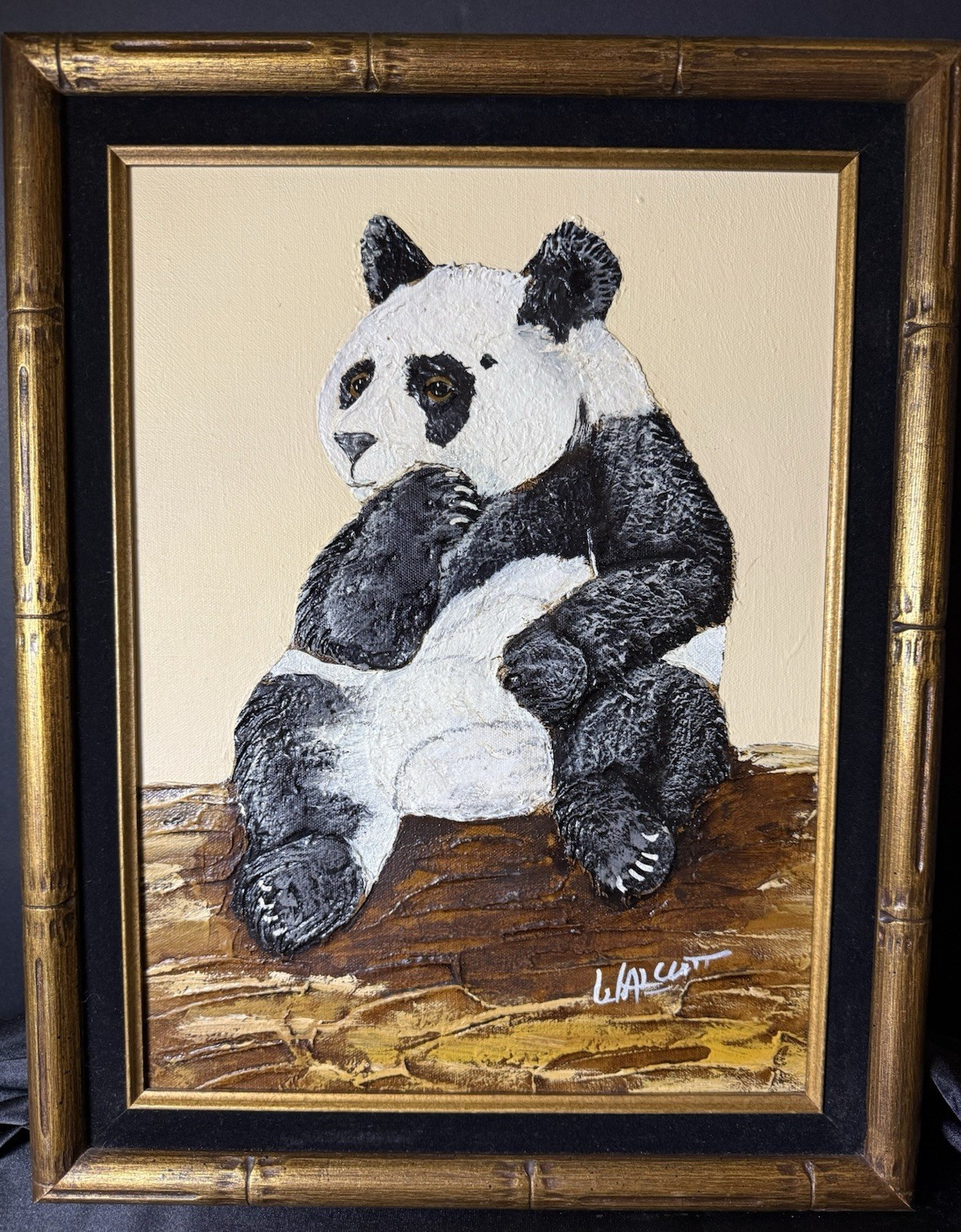 Vintage Original Signed Frank Walcutt Panda Dimensional Oil Painting w/ COA