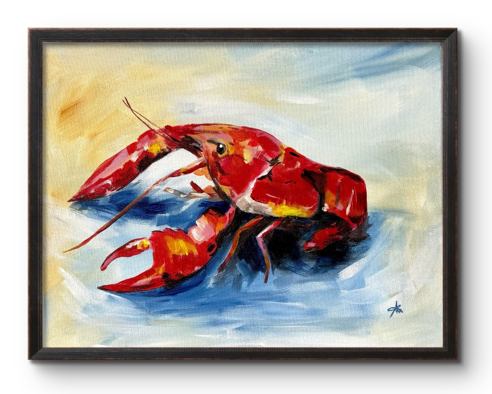 CRAWFISH SOUTHERN COMFORT 14×11 ORIGINAL MODERN ART COLLECTIBLE INTERIOR DESIGN