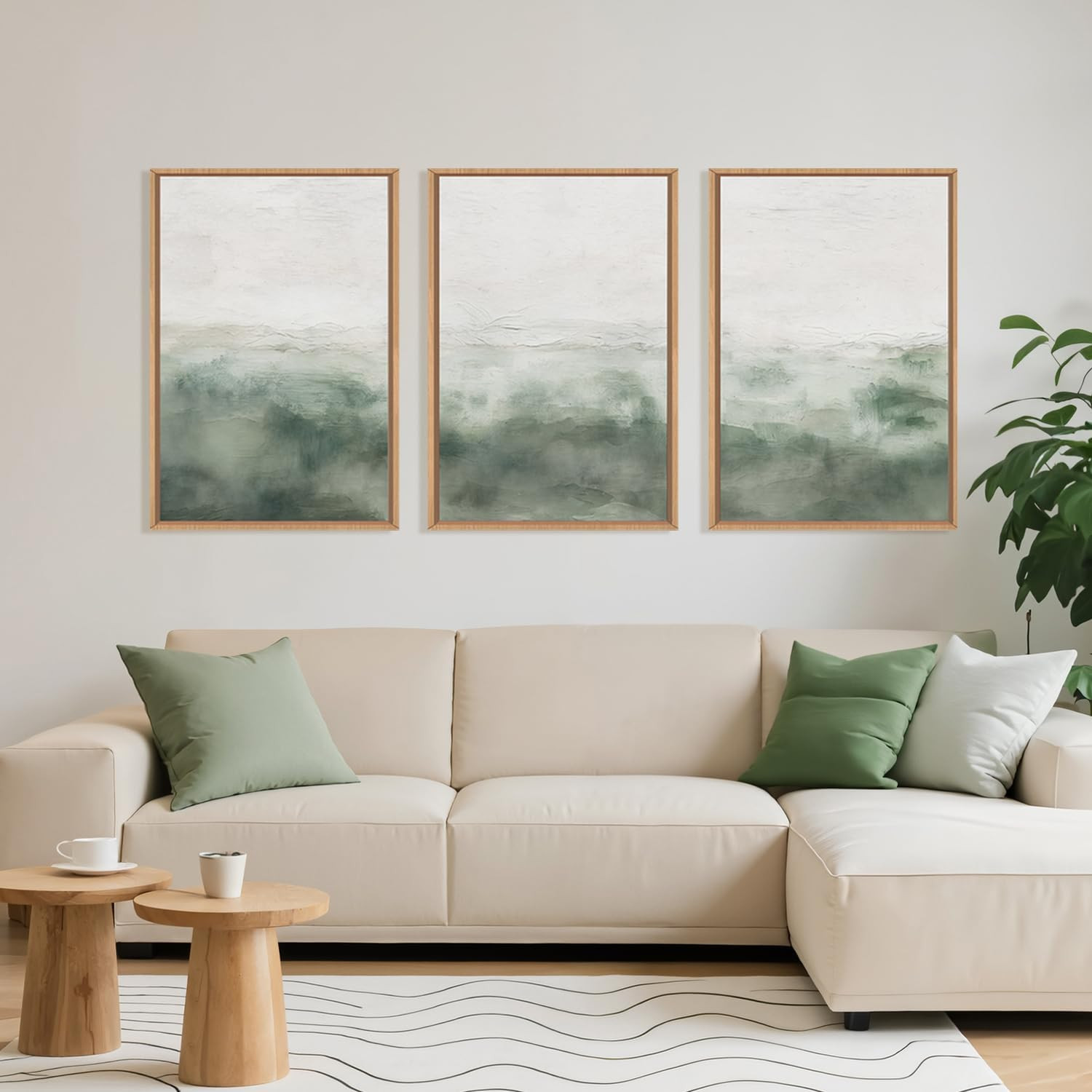 Large Abstract Grey Green Framed Canvas Wall Art,Watercolor Neutral White Wall D
