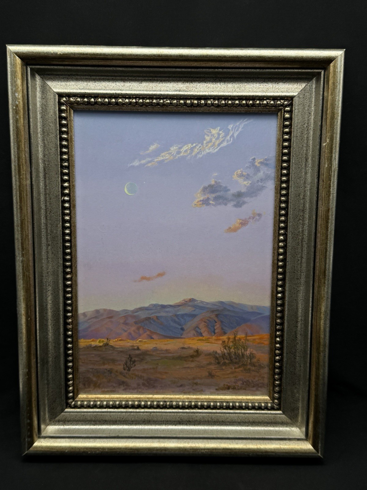 Signed Acrylic on Board Painting, Moon over Taos, 13 1/8″ x 10 1/4″