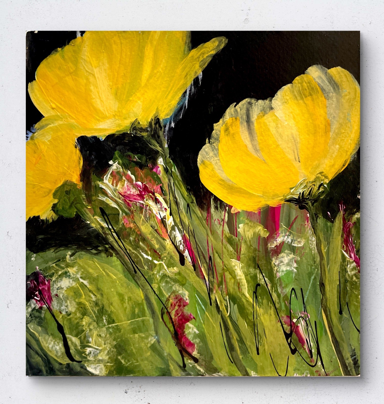 Mary Myers Original Abstract Expressionism 8×8 Floral Signed Fine Art