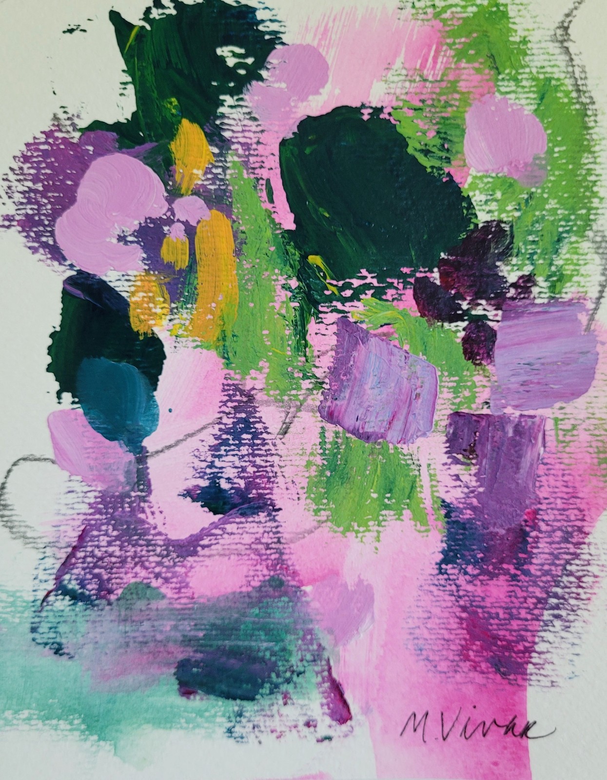Mona Vivar 7 x 5 1/2 abstract floral bouquet garden art original painting
