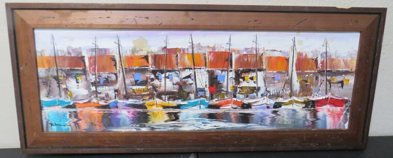 FRAMED OIL ON CANVAS IMPRESSIONIST PARIS SAILBOAT PAINTING SIGNED AND DATED