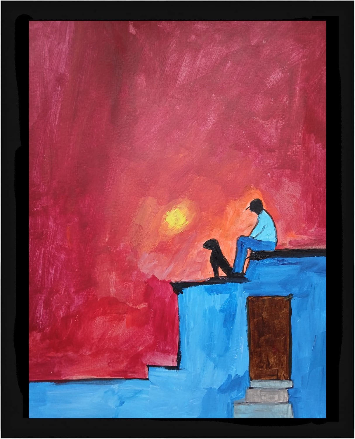 Expressionism/Abstract 11×14 Red Sunset Sky Signed Colorful Street Art Painting