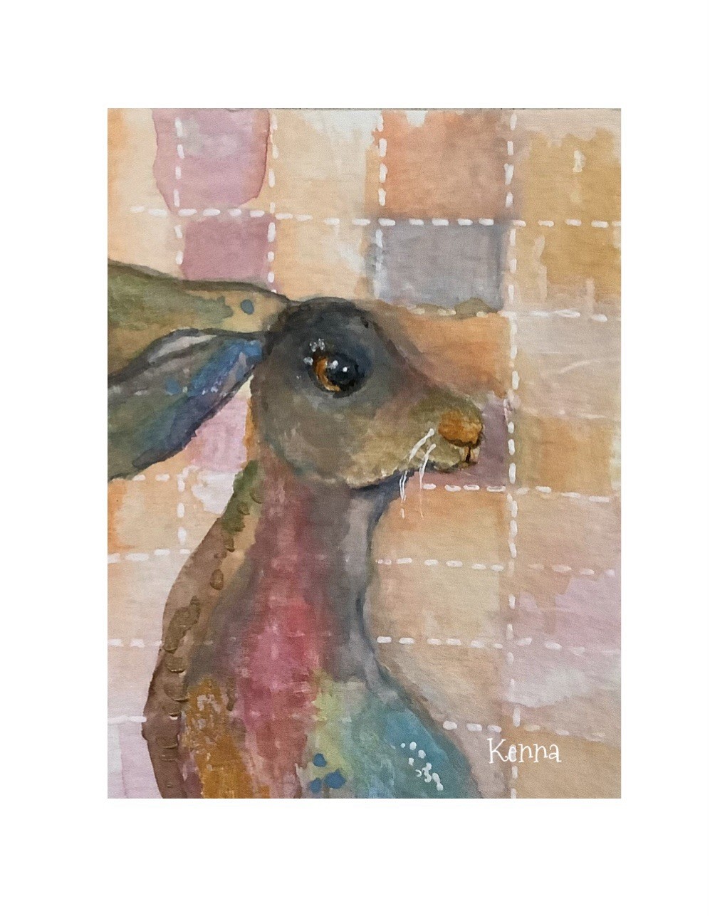 Aceo By Kenna Painting Aceo Hare 2.5” X 3.5” Signed Original
