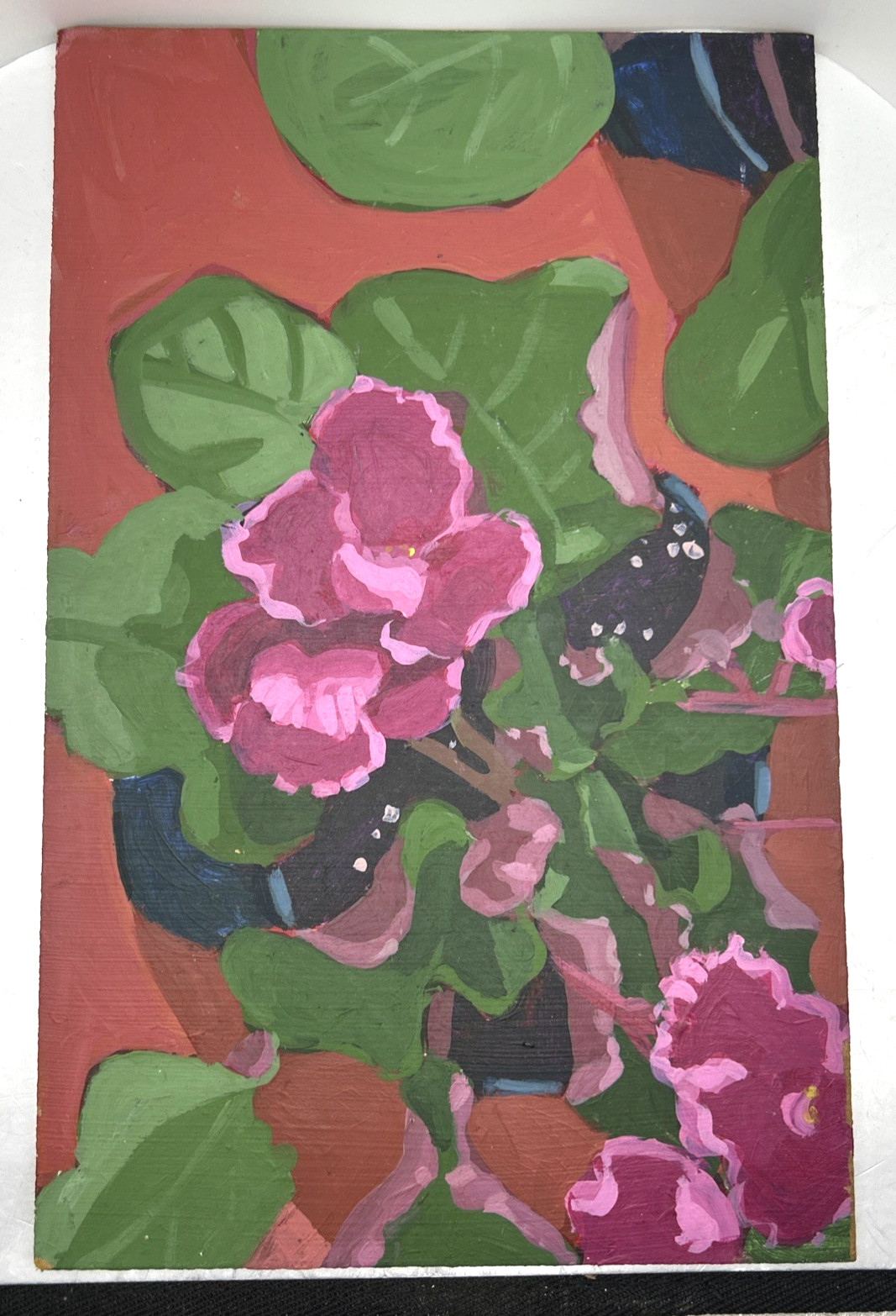 Original Acrylic/Oil painting on board Colorful Floral Leaf Abstract 11×7″ NICE!