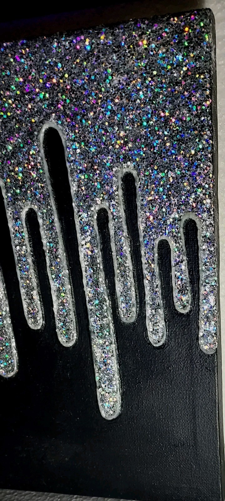 Glow N Dark Glitter Painting On Canvas Black With Silver Holographic Glitter